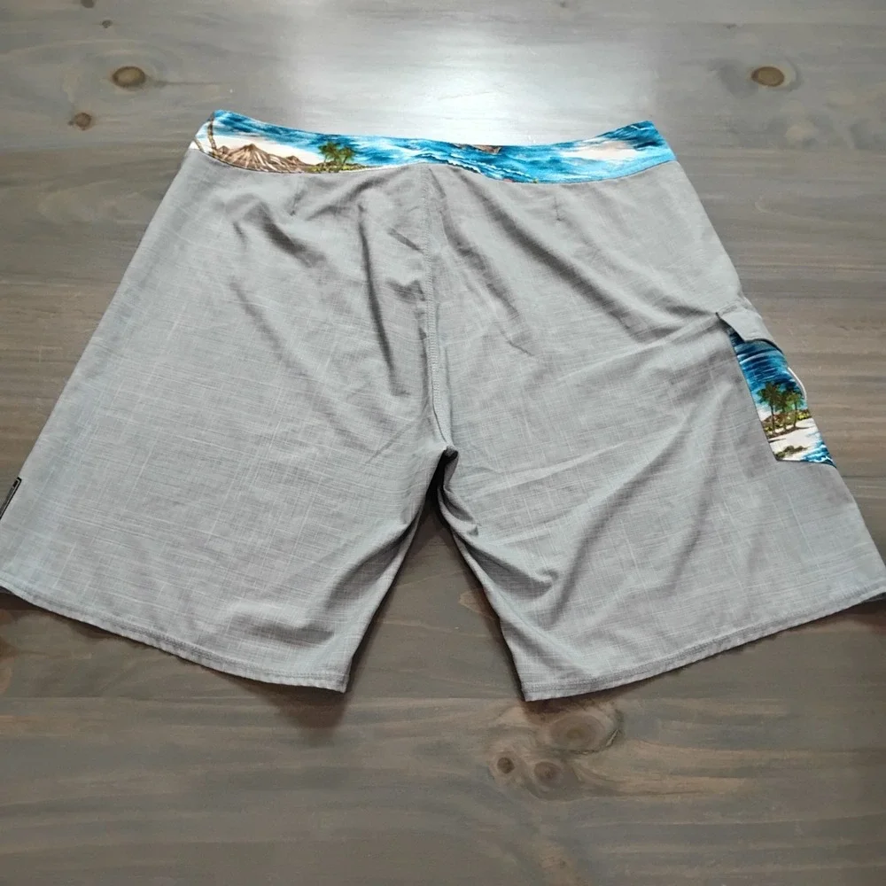 Queen City Surfboards Board Shorts Mens 36 Gray Ocean Waist Cargo Beach Haven NJ